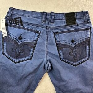Rock Revival Sycamore Biker Jeans Mens 42x34 Blue Embroidered Double Knee NWT